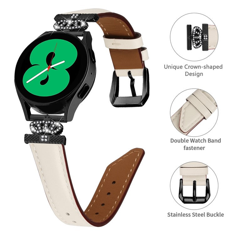 Crown Rhinestone Band for Samsung Galaxy Watch3 41mm 45mm / Watch 5 40mm 44mm , Slim 20mm Watch Strap with Black Buckle - Apricot
