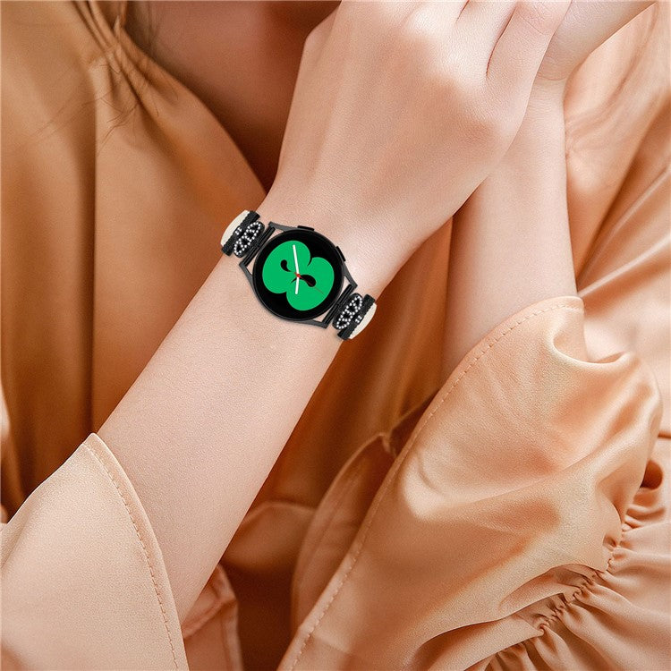 Crown Rhinestone Band for Samsung Galaxy Watch3 41mm 45mm / Watch 5 40mm 44mm , Slim 20mm Watch Strap with Black Buckle - Apricot