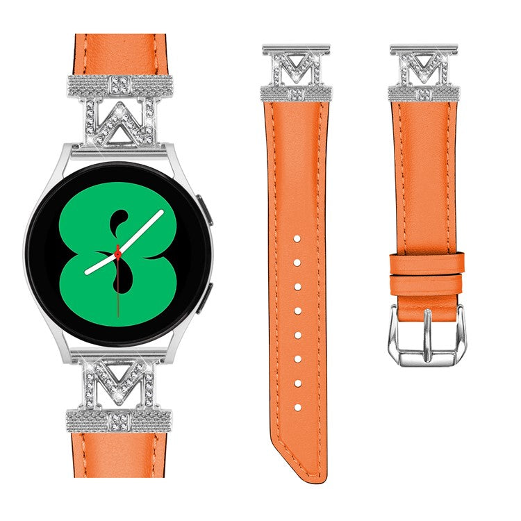 Watch Band for Samsung Galaxy Watch3 41mm 45mm / Watch 5 40mm 44mm , Rhinestone M-shape Design 20mm Slim Strap with Silver Buckle - Orange