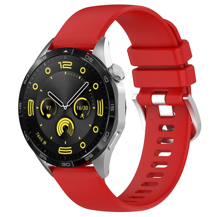 For Huawei Watch GT 5 Pro 46mm / GT 5 46mm / GT 4 46mm / Samsung Galaxy Watch3 45mm Watch Band 22mm Liquid Silicone Strap with Steel Buckle - Red