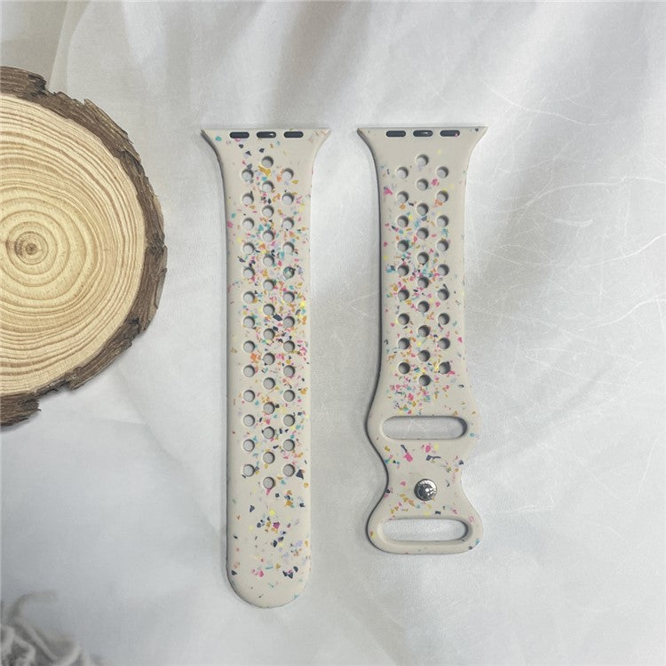 Silicone Band for Apple Watch Series 10 46mm / Ultra 2 Ultra 49mm /  Series 9 8 7 45mm / 6 5 4 SE (2023) SE (2022) SE 44mm / 3 2 1 42mm Pattern Watch Strap - Starlight