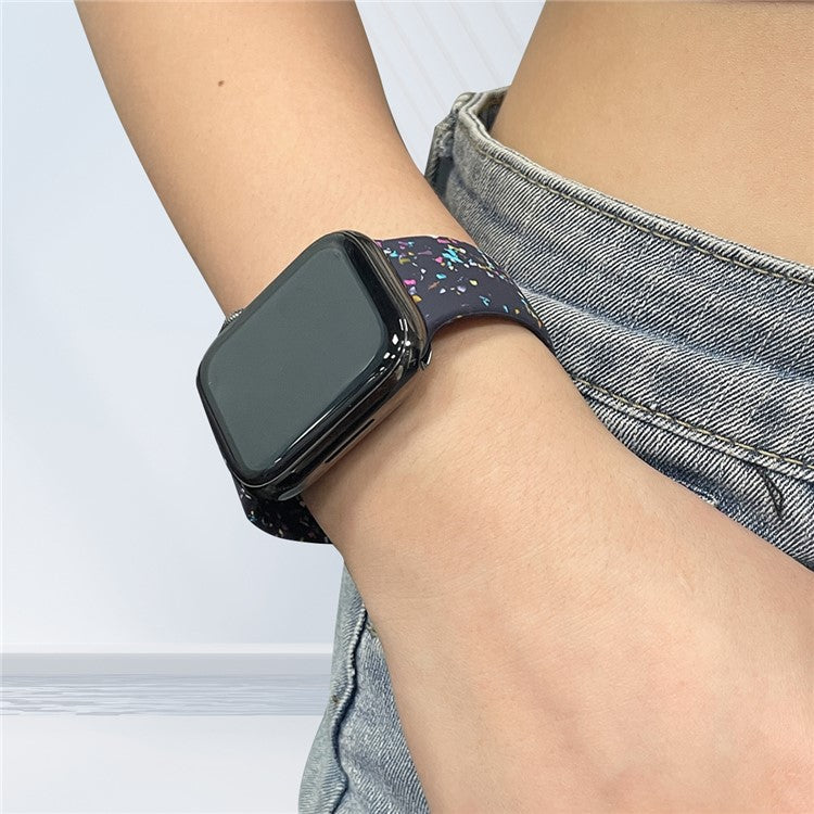 Silicone Watch Band for Apple Watch Series 10 42mm / 9 8 7 41mm / SE (2023) SE (2022) SE 6 5 4 40mm / 3 2 1 38mm , 8-shaped Buckle Pattern Strap - Dark Blue