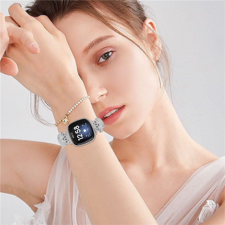 For Fitbit Versa 3 / 4 / Sense / Sense 2 Silver Buckle Watch Band Crown Genuine Cowhide Leather Strap - Grey