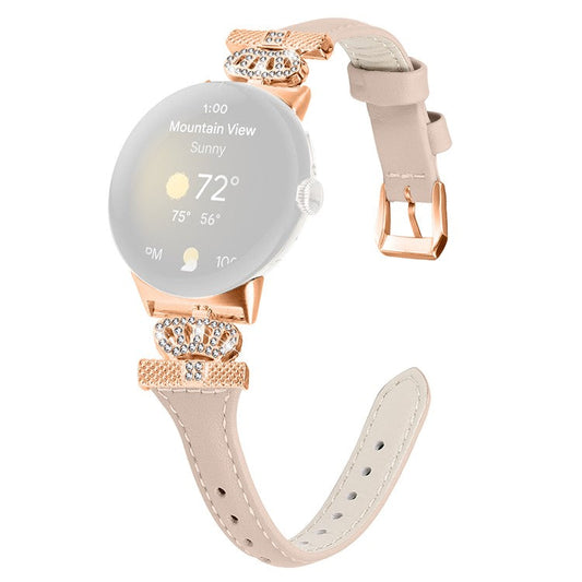 For Google Pixel Watch / Watch 2 Rose Gold Buckle Watch Band Strap with Crown-Shape Connector - Apricot