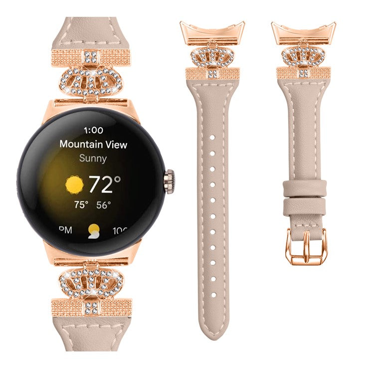 For Google Pixel Watch / Watch 2 Rose Gold Buckle Watch Band Strap with Crown-Shape Connector - Apricot
