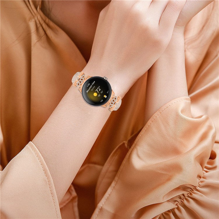 For Google Pixel Watch / Watch 2 Rose Gold Buckle Watch Band Strap with Crown-Shape Connector - Apricot