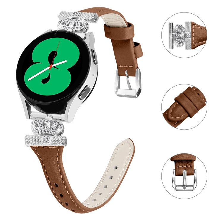 Silver Buckle 20mm Strap for Samsung Galaxy Watch3 41mm  /  Watch4  /  Watch5  /  Watch4 Classic  /  Watch4 Active  /  Watch5 Active Watchband - Brown