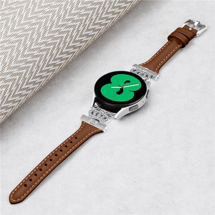 Silver Buckle 20mm Strap for Samsung Galaxy Watch3 41mm  /  Watch4  /  Watch5  /  Watch4 Classic  /  Watch4 Active  /  Watch5 Active Watchband - Brown
