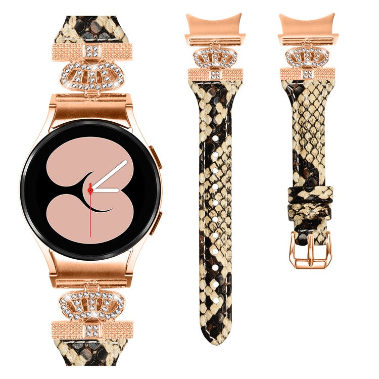 Rose Gold Buckle Strap for Samsung Galaxy Watch4  /  Watch5  /  Watch4 Classic  /  Watch4 Active  /  Watch5 Active Watchband Rhinestone Crown Strap - Snake Texture