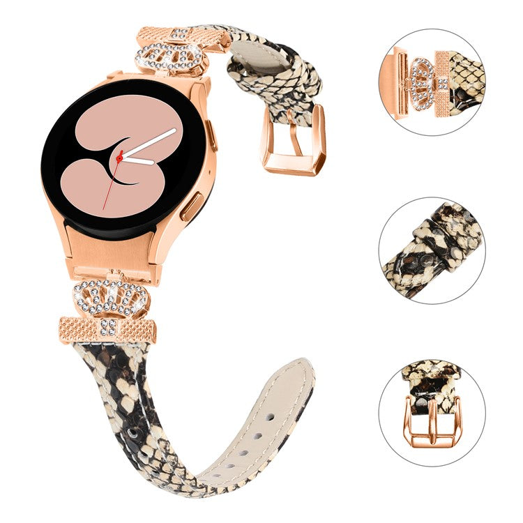 Rose Gold Buckle Strap for Samsung Galaxy Watch4  /  Watch5  /  Watch4 Classic  /  Watch4 Active  /  Watch5 Active Watchband Rhinestone Crown Strap - Snake Texture