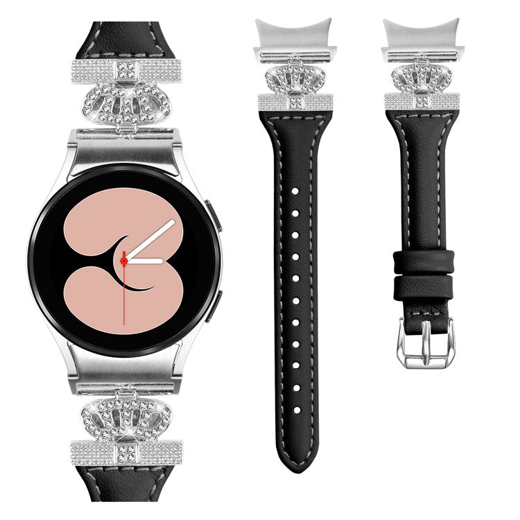 Sliver Buckle Strap for Samsung Galaxy Watch4  /  Watch5  /  Watch4 Classic  /  Watch4 Active  /  Watch5 Active Watch Band Crown Strap - Black