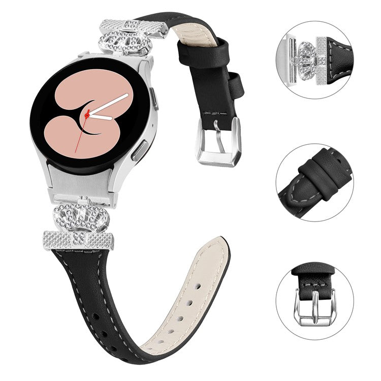 Sliver Buckle Strap for Samsung Galaxy Watch4  /  Watch5  /  Watch4 Classic  /  Watch4 Active  /  Watch5 Active Watch Band Crown Strap - Black