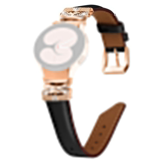 For Samsung Galaxy Watch6 44mm / Watch6 Classic 43mm / 47mm Watch Strap Rose Gold Buckle Butterfly Connector Band - Black