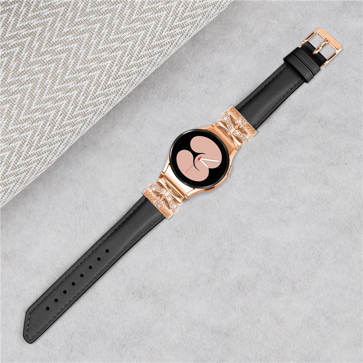 For Samsung Galaxy Watch6 44mm / Watch6 Classic 43mm / 47mm Watch Strap Rose Gold Buckle Butterfly Connector Band - Black