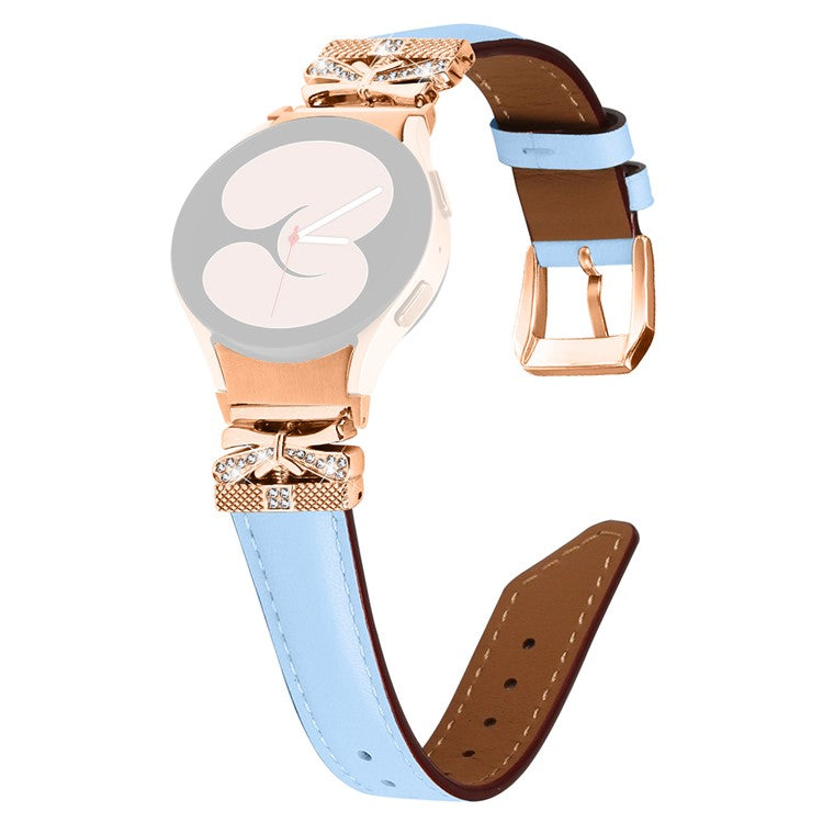 For Samsung Galaxy Watch6 44mm / Watch6 Classic 43mm / 47mm Watch Strap Rose Gold Buckle Butterfly Connector Band - Blue