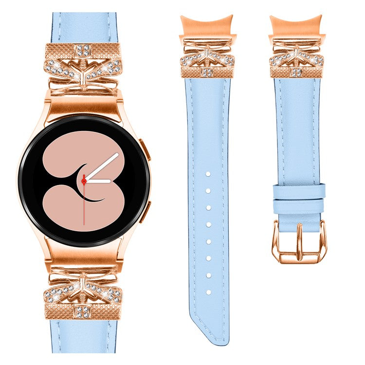 For Samsung Galaxy Watch6 44mm / Watch6 Classic 43mm / 47mm Watch Strap Rose Gold Buckle Butterfly Connector Band - Blue