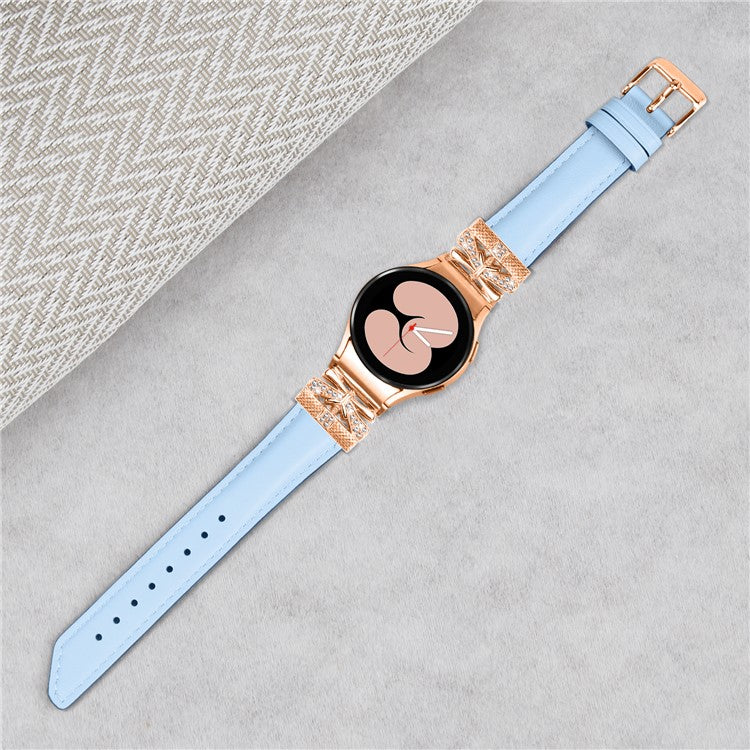 For Samsung Galaxy Watch6 44mm / Watch6 Classic 43mm / 47mm Watch Strap Rose Gold Buckle Butterfly Connector Band - Blue