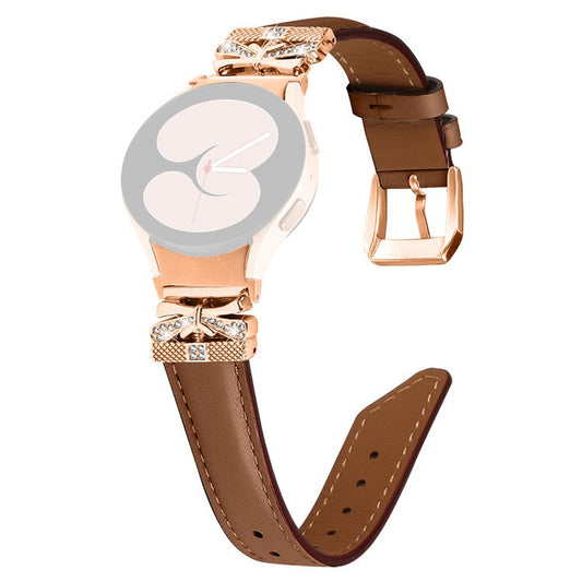 For Samsung Galaxy Watch6 44mm / Watch6 Classic 43mm / 47mm Watch Strap Rose Gold Buckle Butterfly Connector Band - Brown