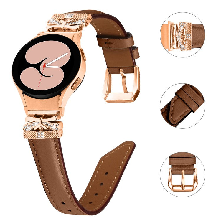 For Samsung Galaxy Watch6 44mm / Watch6 Classic 43mm / 47mm Watch Strap Rose Gold Buckle Butterfly Connector Band - Brown