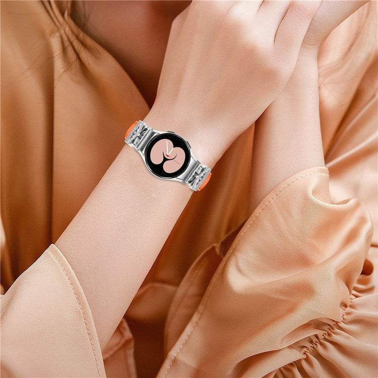 Silver Buckle Butterfly Decor Strap for Samsung Galaxy Watch4  /  Watch5  /  Watch4 Classic  /  Watch4 Active  /  Watch5 Active Wristband - Orange