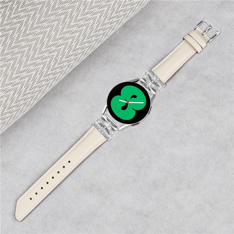Silver Buckle 20mm Watch Band for Samsung Galaxy Watch6 44mm 40mm / Watch 5 Active 44mm 40mm / Watch 5 44mm 40mm / Watch4 Active 44mm 40mm - Apricot