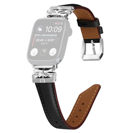 For Apple Watch Series 10 46mm / Ultra 2 Ultra 49mm /  Series 9 8 7 45mm / 6 5 4 SE (2023) SE (2022) SE 44mm / 3 2 1 42mm Watchband with Silver Buckle - Black