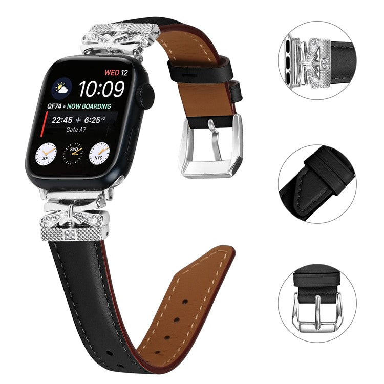 For Apple Watch Series 10 46mm / Ultra 2 Ultra 49mm /  Series 9 8 7 45mm / 6 5 4 SE (2023) SE (2022) SE 44mm / 3 2 1 42mm Watchband with Silver Buckle - Black