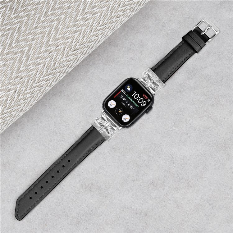 For Apple Watch Series 10 46mm / Ultra 2 Ultra 49mm /  Series 9 8 7 45mm / 6 5 4 SE (2023) SE (2022) SE 44mm / 3 2 1 42mm Watchband with Silver Buckle - Black