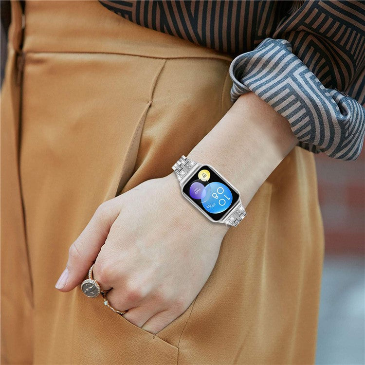 For Xiaomi Smart Band 8 Pro Metal Watch Strap 2-Row Rhinestone 5-Bead Watchband - Silver