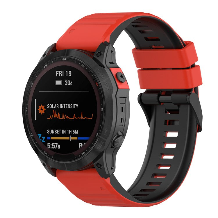 For Garmin Fenix 7X Pro Watch Bands Horizontal Stripes Silicone Dual-color Strap - Red / Black