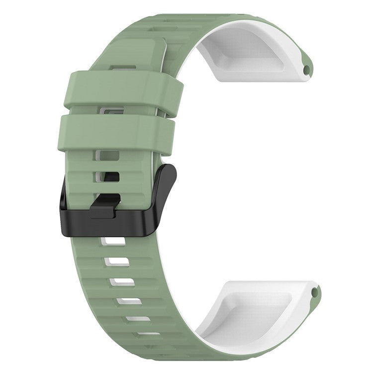 For Garmin Fenix 7X Pro Watch Bands Horizontal Stripes Silicone Dual-color Strap - Pine Needle Green / White