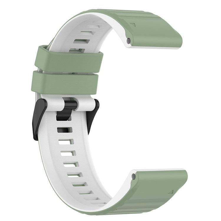 For Garmin Fenix 7X Pro Watch Bands Horizontal Stripes Silicone Dual-color Strap - Pine Needle Green / White