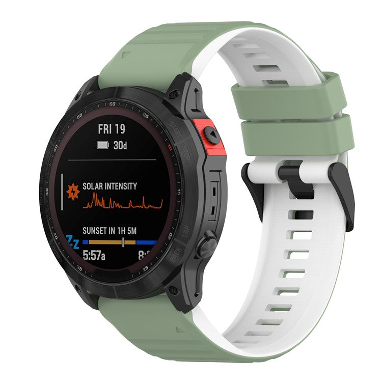 For Garmin Fenix 7X Pro Watch Bands Horizontal Stripes Silicone Dual-color Strap - Pine Needle Green / White