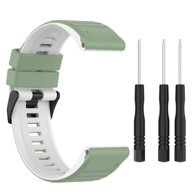 For Garmin Fenix 7X Pro Watch Bands Horizontal Stripes Silicone Dual-color Strap - Pine Needle Green / White