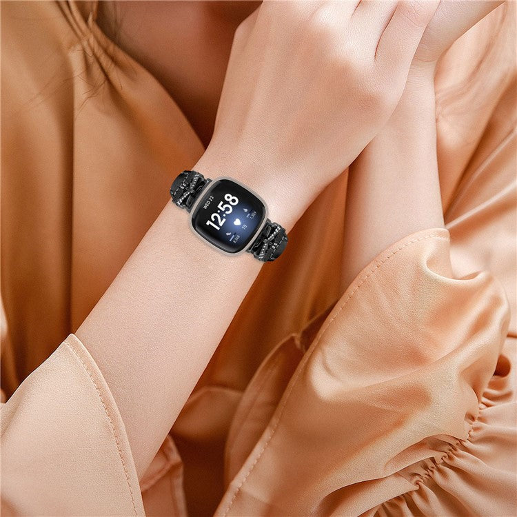Black Buckle Wrist Band for Fitbit Versa 3 / 4 / Sense / Sense 2 Butterfly Connector Smart Watch Strap - Black
