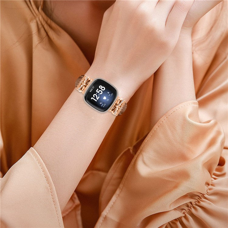 Rose Gold Buckle Band for Fitbit Versa 3 / 4 / Sense / Sense 2 Genuine Cowhide Leather Watch Strap - Brown