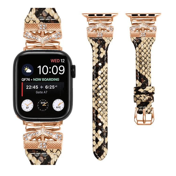 Rose Gold Buckle Watchband for Apple Watch Series 10 46mm / Ultra 2 Ultra 49mm /  Series 9 8 7 45mm / 6 5 4 SE (2023) SE (2022) SE 44mm / 3 2 1 42mm - Snake Texture