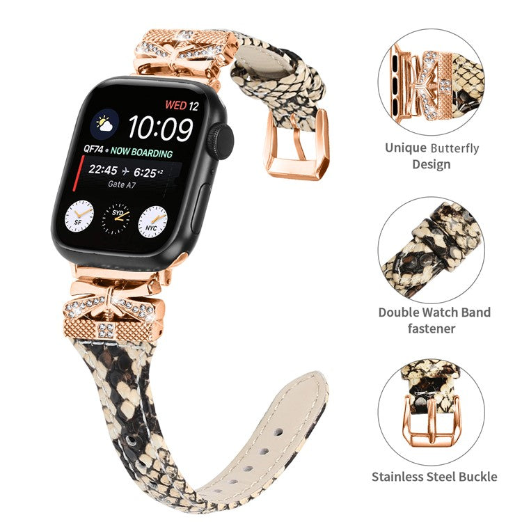 Rose Gold Buckle Watchband for Apple Watch Series 10 46mm / Ultra 2 Ultra 49mm /  Series 9 8 7 45mm / 6 5 4 SE (2023) SE (2022) SE 44mm / 3 2 1 42mm - Snake Texture