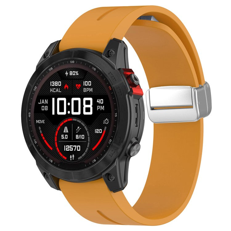 For Garmin Fenix 7S / 6S Pro / 5S Plus / Instinct 2S Silicone Watch Bands Silver Buckle 20mm Strap - Dark Yellow