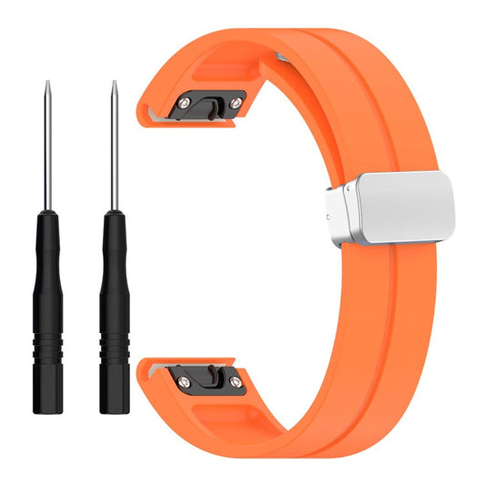 For Garmin Fenix 7S / 6S Pro / 5S Plus / Instinct 2S Silicone Watch Bands Silver Buckle 20mm Strap - Orange