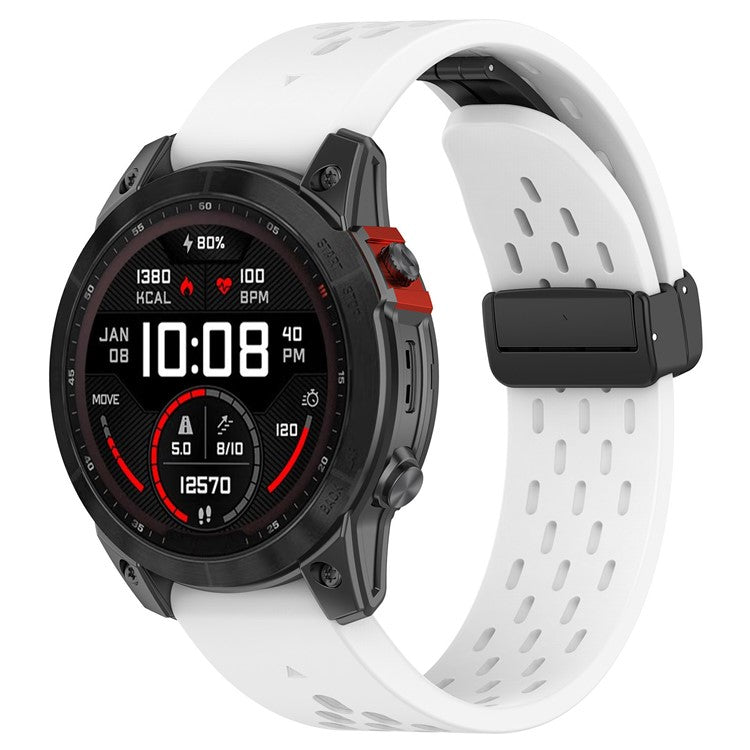 For Garmin Tactix 7 Pro / Fenix 7X / Fenix 7X Solar Silicone Watch Strap 26mm Breathable Watch Band with Folding Buckle - White