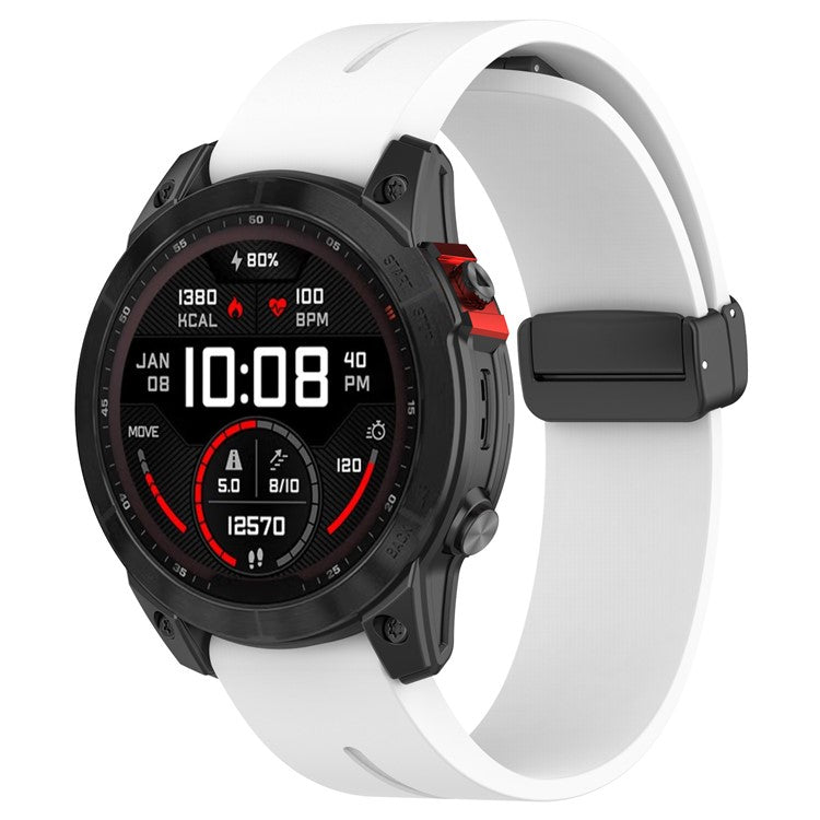 For Garmin Fenix 7X / 7X Solar / Tactix 7 Pro Silicone Watch Strap 26mm Folding Black Buckle Watchband - White