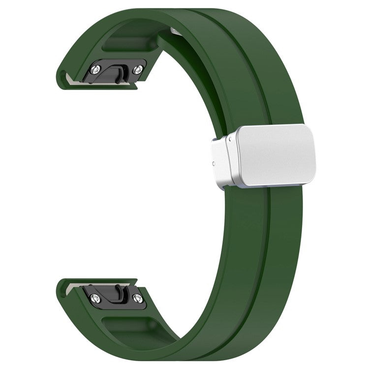 For Garmin Fenix 7X / 7X Solar / Tactix 7 Pro Silicone Watch Band 26mm Folding Silver Buckle Watch Strap - Army Green