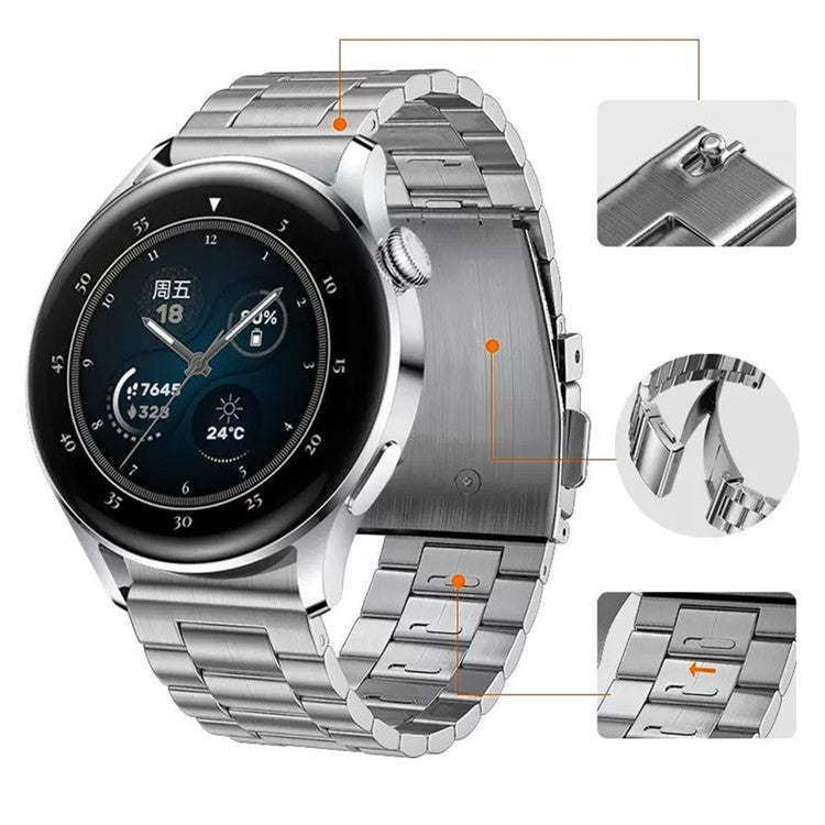 For Huawei Watch GT 4 46mm / GT 3 46mm / GT 2 46mm Watch Strap 3 Beads Titanium Steel 22mm Wrist Band - Silver