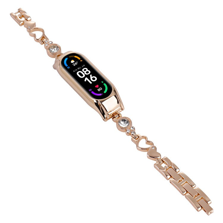 For Xiaomi Mi Band 7 Bling Band Rhinestones Decor Stylish Metal Wristband - Rose Gold