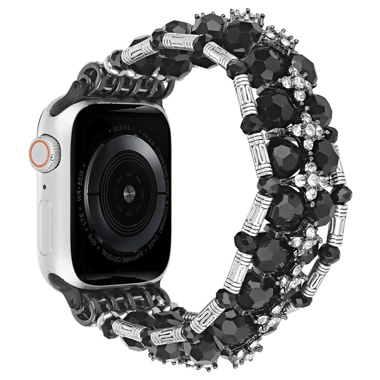 For Apple Watch Series 10 46mm / Ultra 2 Ultra 49mm /  Series 9 8 7 45mm / 6 5 4 SE (2023) SE (2022) SE 44mm / 3 2 1 42mm Watch Band Beads Bracelet - Black