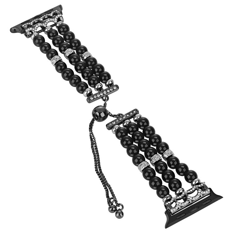 Watch Strap for Apple Watch Series 10 42mm / 9 8 7 41mm / SE (2023) SE (2022) SE 6 5 4 40mm / 3 2 1 38mm Watch Band Preppy Beaded Bracelet - Black