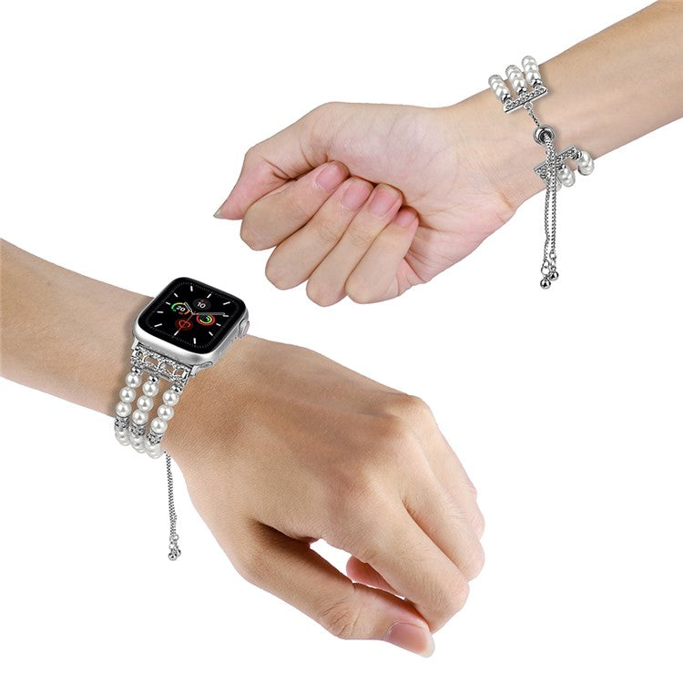 Watch Strap for Apple Watch Series 10 42mm / 9 8 7 41mm / SE (2023) SE (2022) SE 6 5 4 40mm / 3 2 1 38mm Watch Band Preppy Beaded Bracelet - White