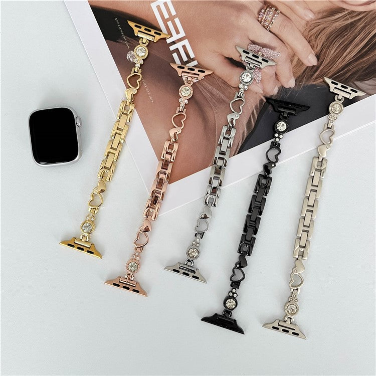Watch Strap for Apple Watch Series 10 42mm / 9 8 7 41mm / SE (2023) SE (2022) SE 6 5 4 40mm / 3 2 1 38mm Watch Band Heart-Shaped Dressy Strap - Gold