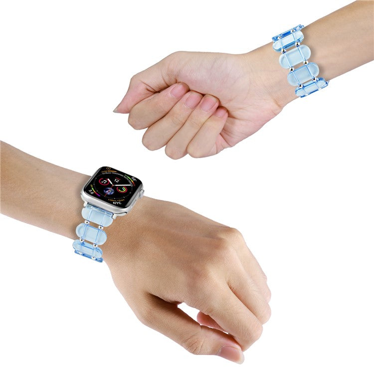 For Apple Watch Series 10 46mm / Ultra 2 Ultra 49mm /  Series 9 8 7 45mm / 6 5 4 SE (2023) SE (2022) SE 44mm / 3 2 1 42mm Elastic Resin Watch Band - Transparent Blue